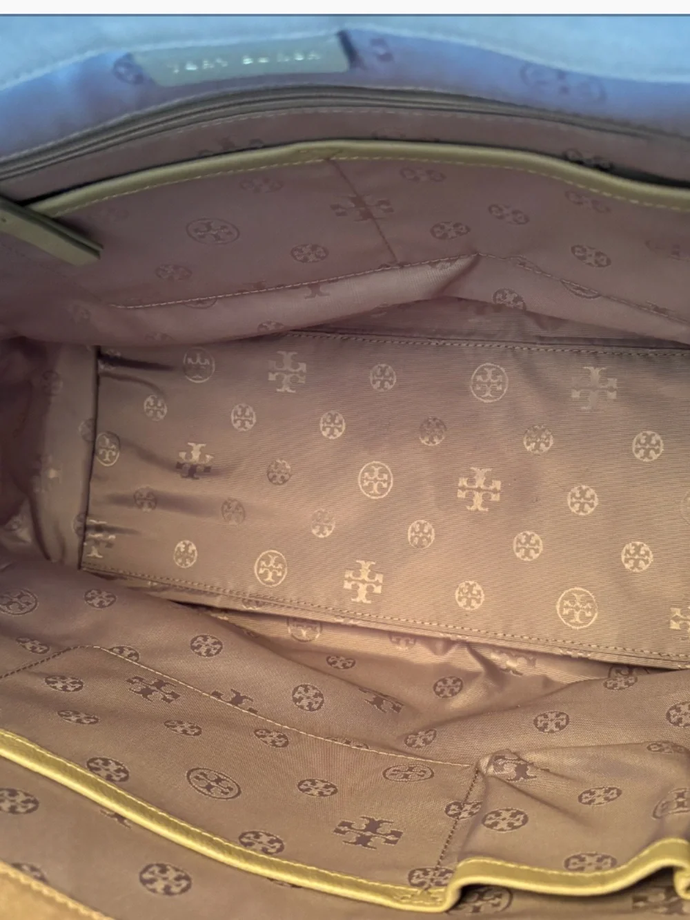 Tory Burch Ella Tan Pebbled Leather and Canvas Tote